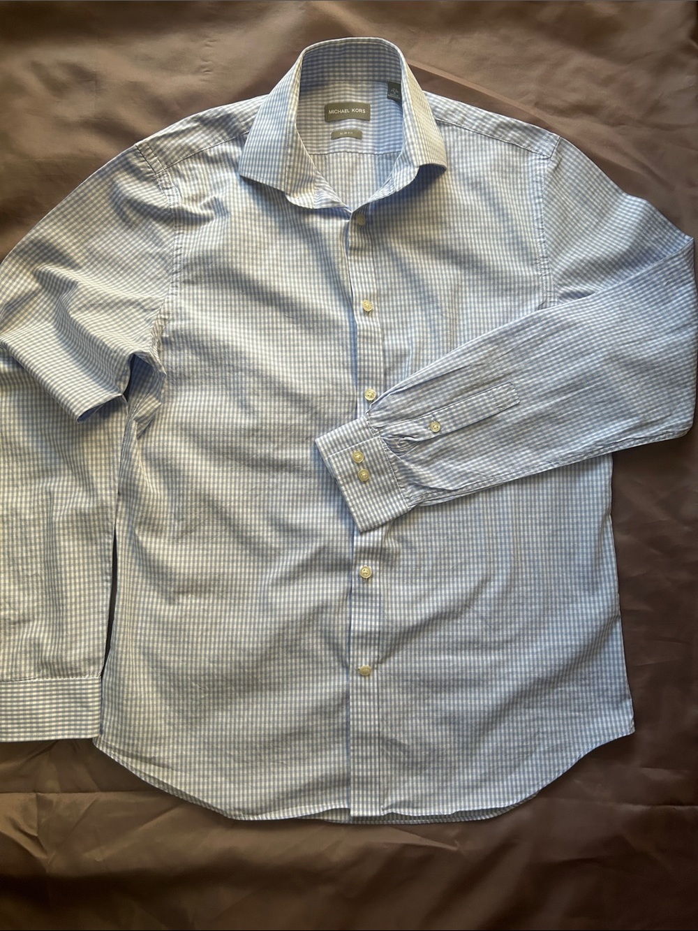 Michael Kors Light Blue & White Mini Check Dress Shirt